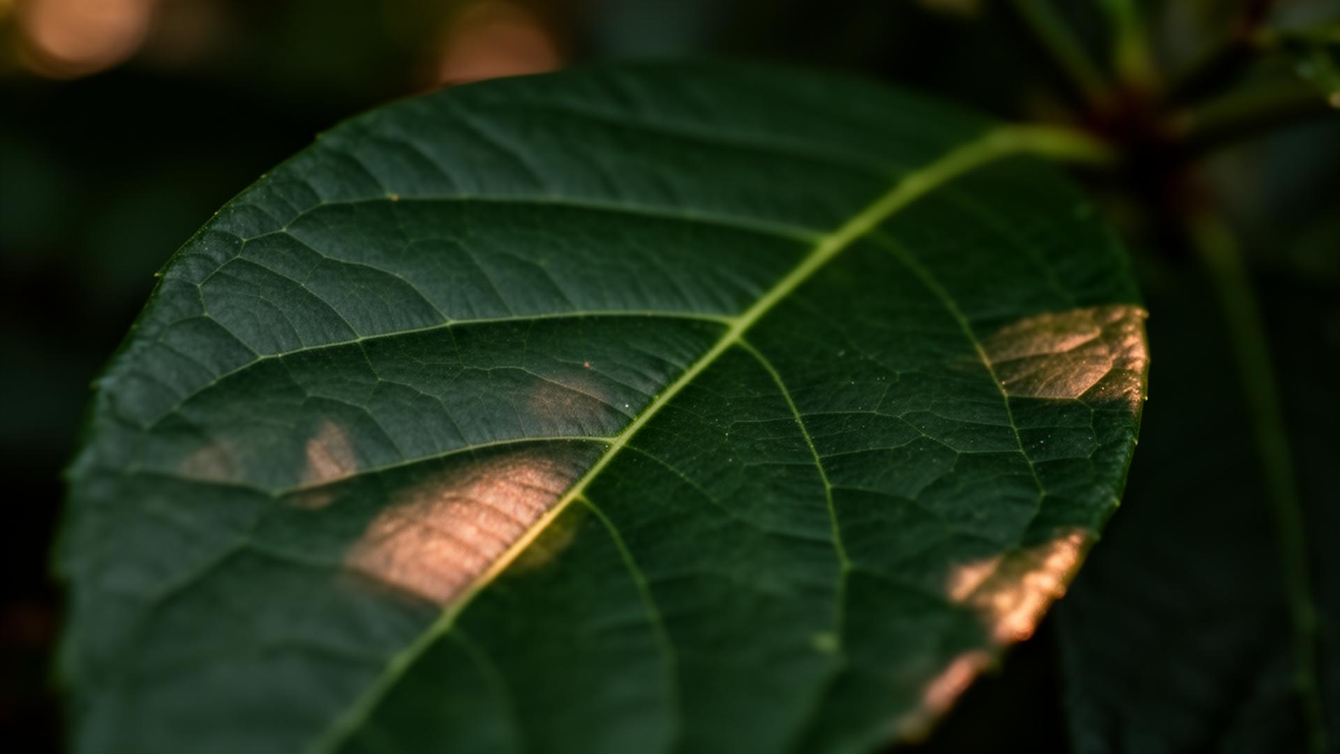 A leaf in close detail, sunlight passing through its veins